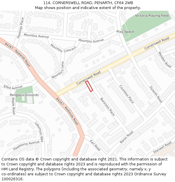 114, CORNERSWELL ROAD, PENARTH, CF64 2WB: Location map and indicative extent of plot