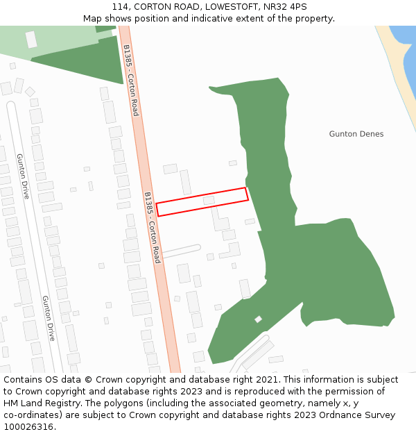 114, CORTON ROAD, LOWESTOFT, NR32 4PS: Location map and indicative extent of plot