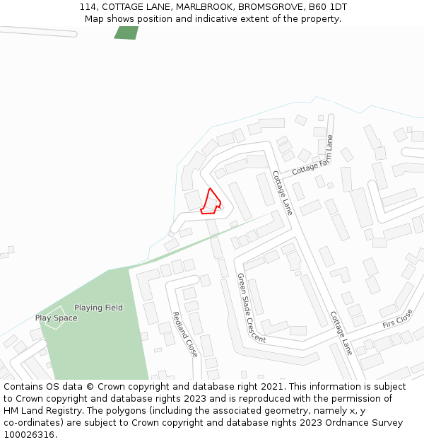 114, COTTAGE LANE, MARLBROOK, BROMSGROVE, B60 1DT: Location map and indicative extent of plot