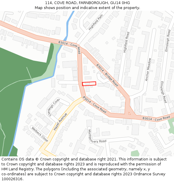 114, COVE ROAD, FARNBOROUGH, GU14 0HG: Location map and indicative extent of plot