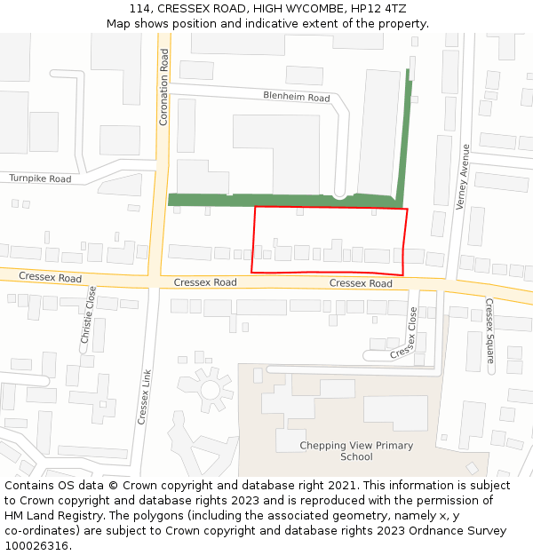 114, CRESSEX ROAD, HIGH WYCOMBE, HP12 4TZ: Location map and indicative extent of plot