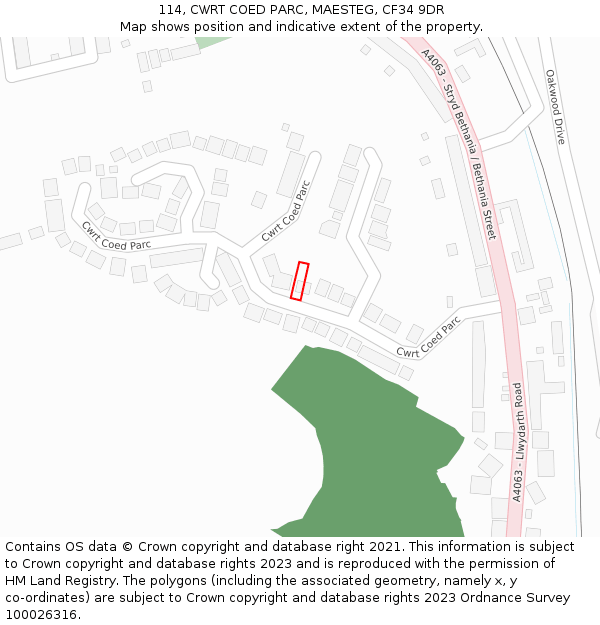 114, CWRT COED PARC, MAESTEG, CF34 9DR: Location map and indicative extent of plot