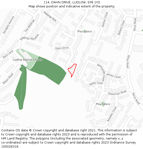 114, DAHN DRIVE, LUDLOW, SY8 1YG: Location map and indicative extent of plot