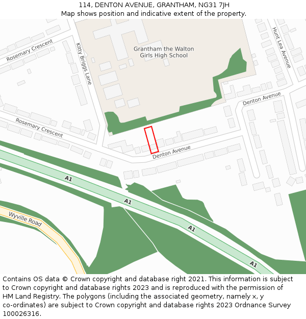 114, DENTON AVENUE, GRANTHAM, NG31 7JH: Location map and indicative extent of plot