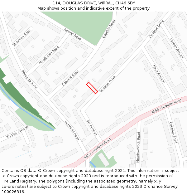 114, DOUGLAS DRIVE, WIRRAL, CH46 6BY: Location map and indicative extent of plot