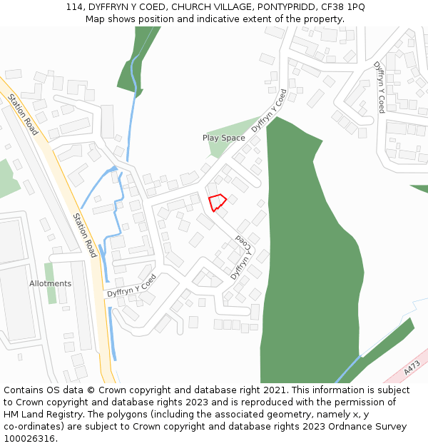 114, DYFFRYN Y COED, CHURCH VILLAGE, PONTYPRIDD, CF38 1PQ: Location map and indicative extent of plot