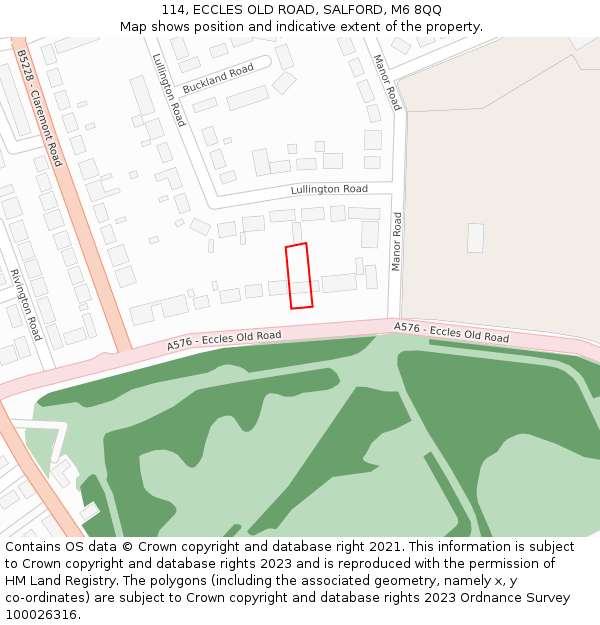 114, ECCLES OLD ROAD, SALFORD, M6 8QQ: Location map and indicative extent of plot