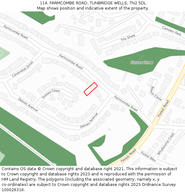 114, FARMCOMBE ROAD, TUNBRIDGE WELLS, TN2 5DL: Location map and indicative extent of plot
