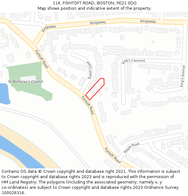 114, FISHTOFT ROAD, BOSTON, PE21 0DG: Location map and indicative extent of plot