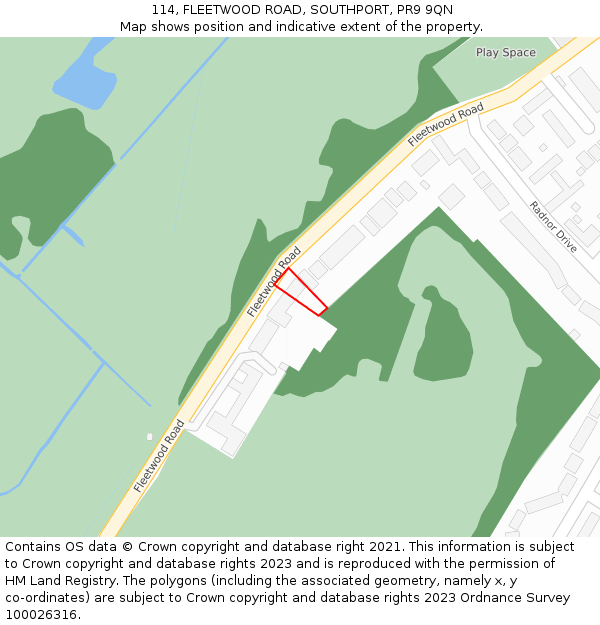 114, FLEETWOOD ROAD, SOUTHPORT, PR9 9QN: Location map and indicative extent of plot