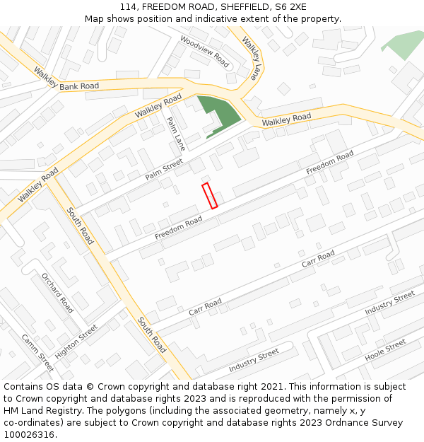 114, FREEDOM ROAD, SHEFFIELD, S6 2XE: Location map and indicative extent of plot