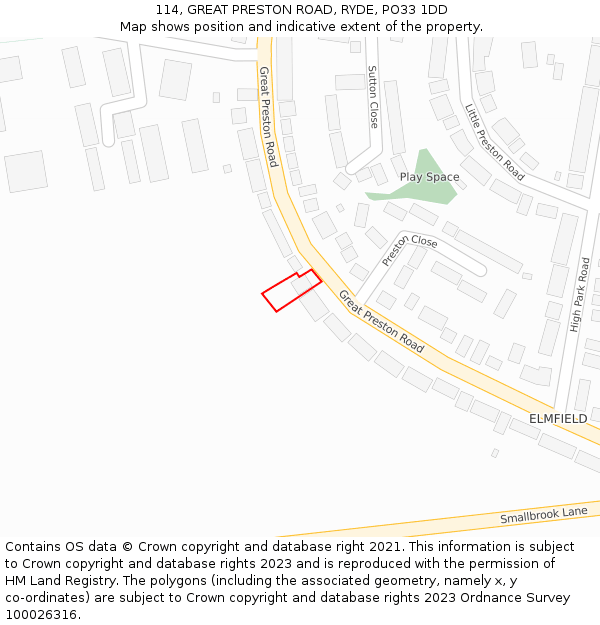 114, GREAT PRESTON ROAD, RYDE, PO33 1DD: Location map and indicative extent of plot