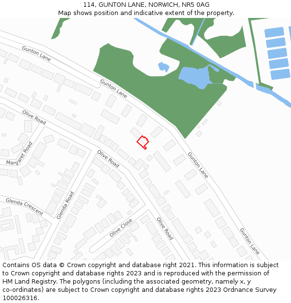 114, GUNTON LANE, NORWICH, NR5 0AG: Location map and indicative extent of plot