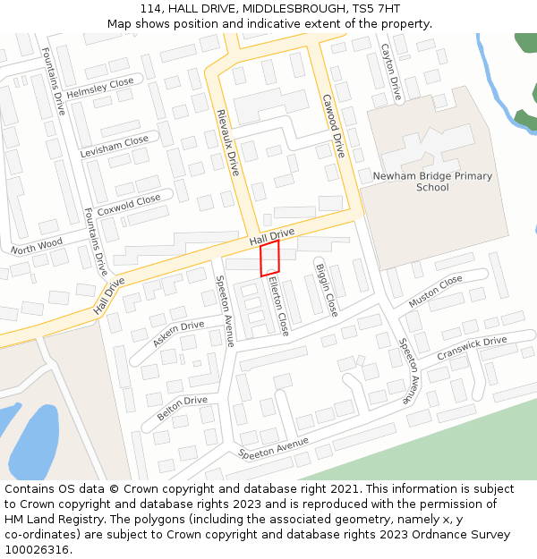 114, HALL DRIVE, MIDDLESBROUGH, TS5 7HT: Location map and indicative extent of plot