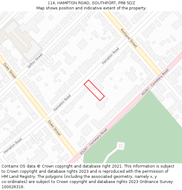 114, HAMPTON ROAD, SOUTHPORT, PR8 5DZ: Location map and indicative extent of plot