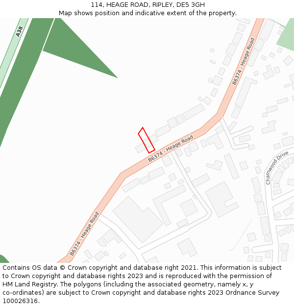 114, HEAGE ROAD, RIPLEY, DE5 3GH: Location map and indicative extent of plot