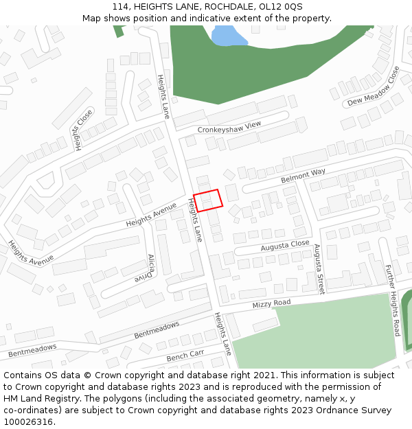 114, HEIGHTS LANE, ROCHDALE, OL12 0QS: Location map and indicative extent of plot