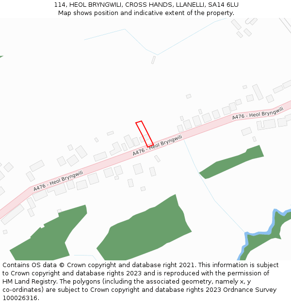 114, HEOL BRYNGWILI, CROSS HANDS, LLANELLI, SA14 6LU: Location map and indicative extent of plot