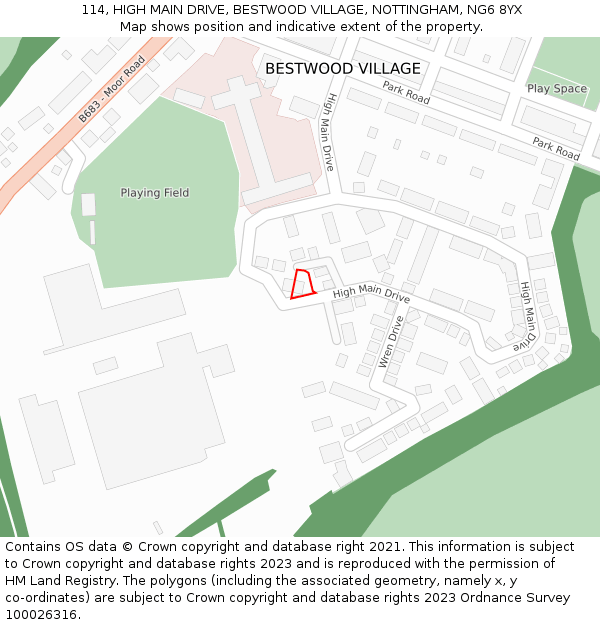 114, HIGH MAIN DRIVE, BESTWOOD VILLAGE, NOTTINGHAM, NG6 8YX: Location map and indicative extent of plot