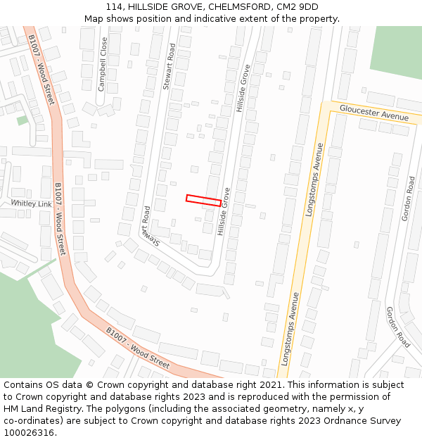 114, HILLSIDE GROVE, CHELMSFORD, CM2 9DD: Location map and indicative extent of plot