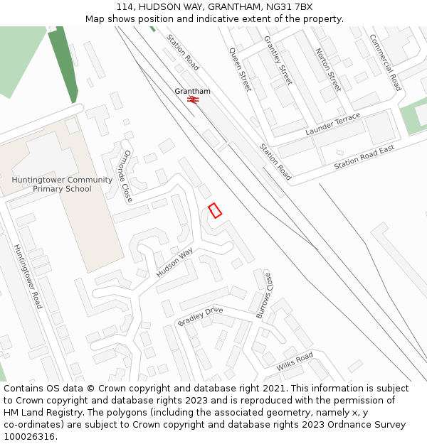 114, HUDSON WAY, GRANTHAM, NG31 7BX: Location map and indicative extent of plot