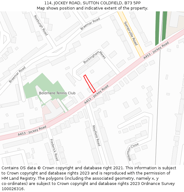 114, JOCKEY ROAD, SUTTON COLDFIELD, B73 5PP: Location map and indicative extent of plot