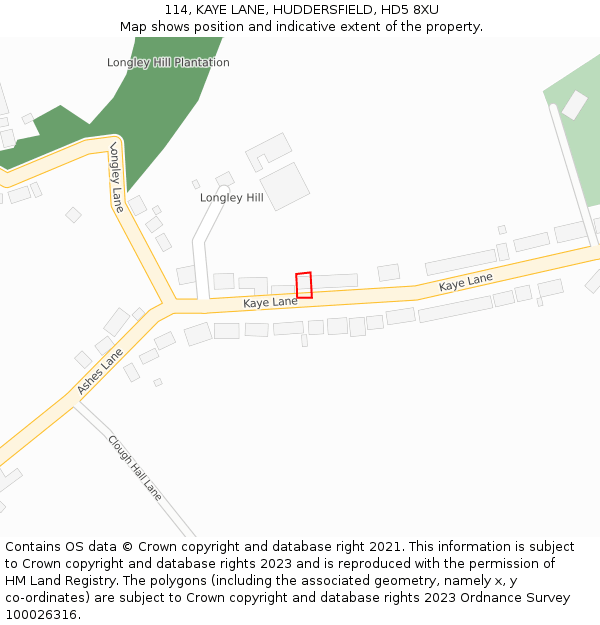 114, KAYE LANE, HUDDERSFIELD, HD5 8XU: Location map and indicative extent of plot