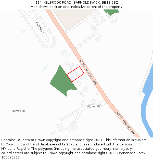 114, KELBROOK ROAD, BARNOLDSWICK, BB18 5BZ: Location map and indicative extent of plot