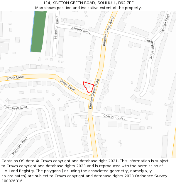 114, KINETON GREEN ROAD, SOLIHULL, B92 7EE: Location map and indicative extent of plot