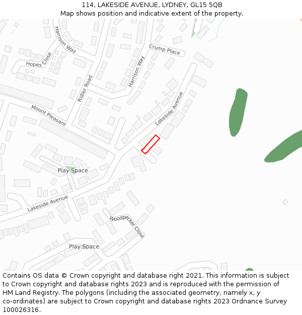 114, LAKESIDE AVENUE, LYDNEY, GL15 5QB: Location map and indicative extent of plot