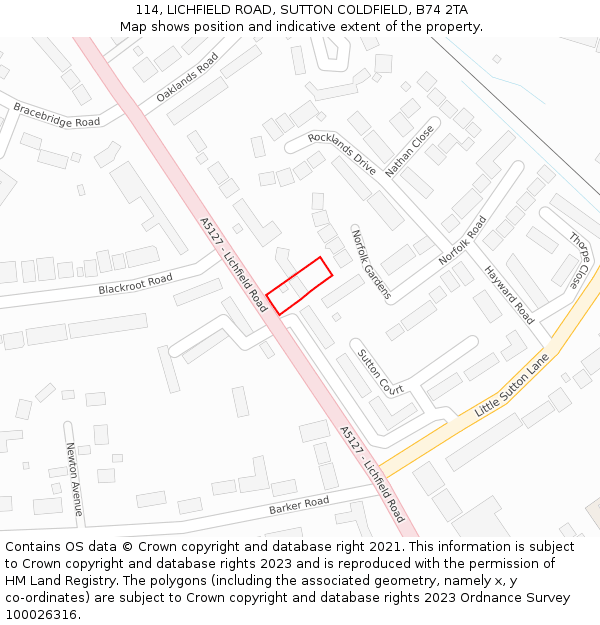 114, LICHFIELD ROAD, SUTTON COLDFIELD, B74 2TA: Location map and indicative extent of plot