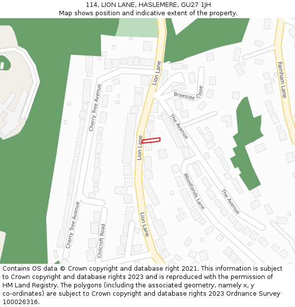 114, LION LANE, HASLEMERE, GU27 1JH: Location map and indicative extent of plot