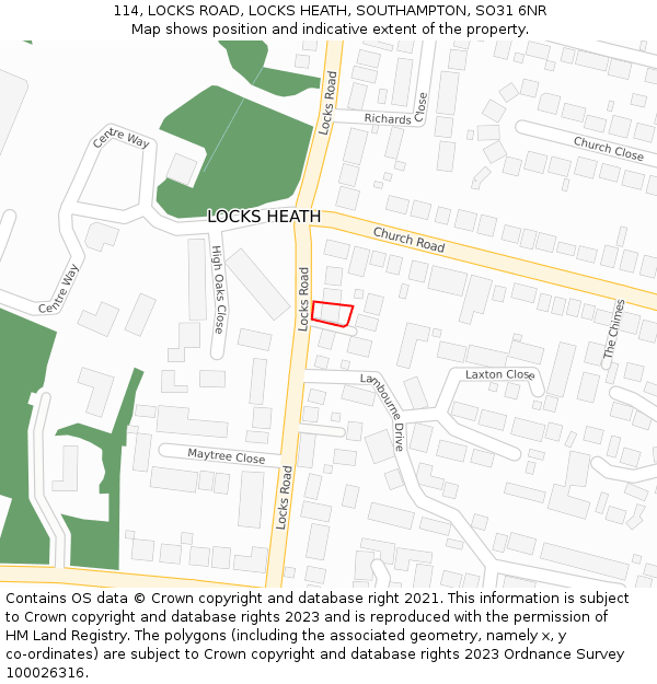 114, LOCKS ROAD, LOCKS HEATH, SOUTHAMPTON, SO31 6NR: Location map and indicative extent of plot