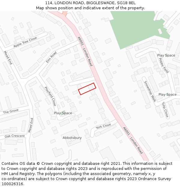 114, LONDON ROAD, BIGGLESWADE, SG18 8EL: Location map and indicative extent of plot