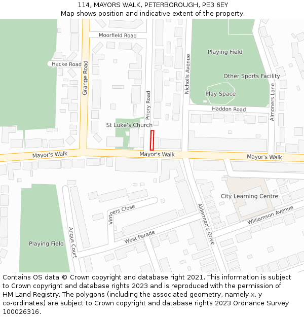 114, MAYORS WALK, PETERBOROUGH, PE3 6EY: Location map and indicative extent of plot