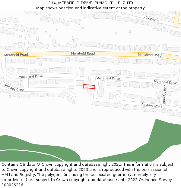 114, MERAFIELD DRIVE, PLYMOUTH, PL7 1TR: Location map and indicative extent of plot