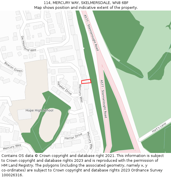 114, MERCURY WAY, SKELMERSDALE, WN8 6BF: Location map and indicative extent of plot