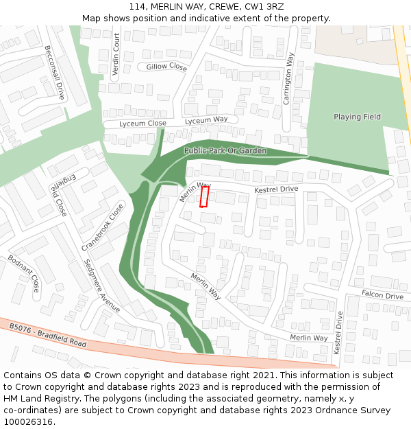 114, MERLIN WAY, CREWE, CW1 3RZ: Location map and indicative extent of plot