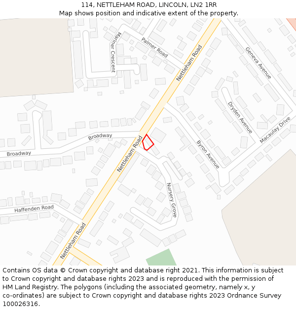 114, NETTLEHAM ROAD, LINCOLN, LN2 1RR: Location map and indicative extent of plot