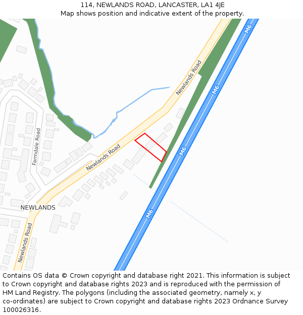 114, NEWLANDS ROAD, LANCASTER, LA1 4JE: Location map and indicative extent of plot