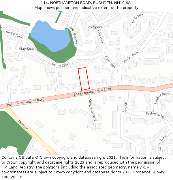 114, NORTHAMPTON ROAD, RUSHDEN, NN10 6AL: Location map and indicative extent of plot