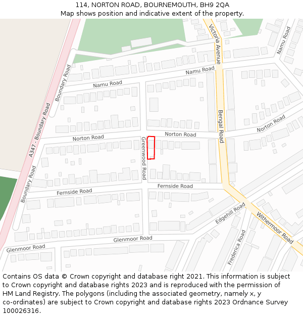 114, NORTON ROAD, BOURNEMOUTH, BH9 2QA: Location map and indicative extent of plot