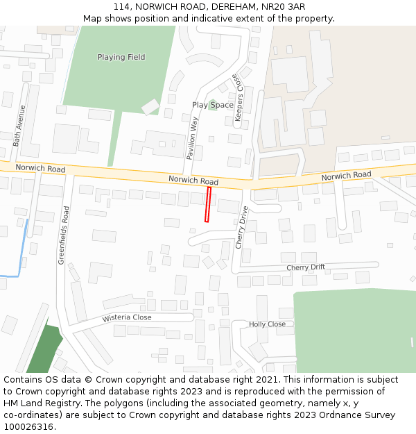 114, NORWICH ROAD, DEREHAM, NR20 3AR: Location map and indicative extent of plot