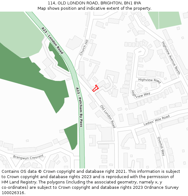 114, OLD LONDON ROAD, BRIGHTON, BN1 8YA: Location map and indicative extent of plot