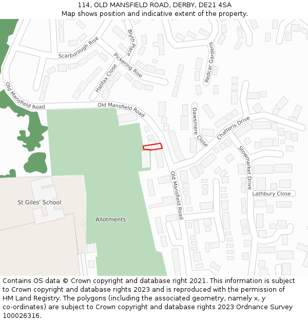 114, OLD MANSFIELD ROAD, DERBY, DE21 4SA: Location map and indicative extent of plot