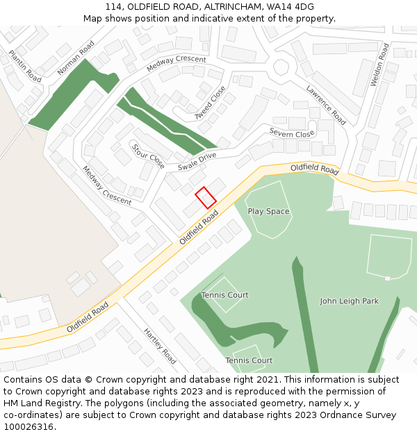 114, OLDFIELD ROAD, ALTRINCHAM, WA14 4DG: Location map and indicative extent of plot