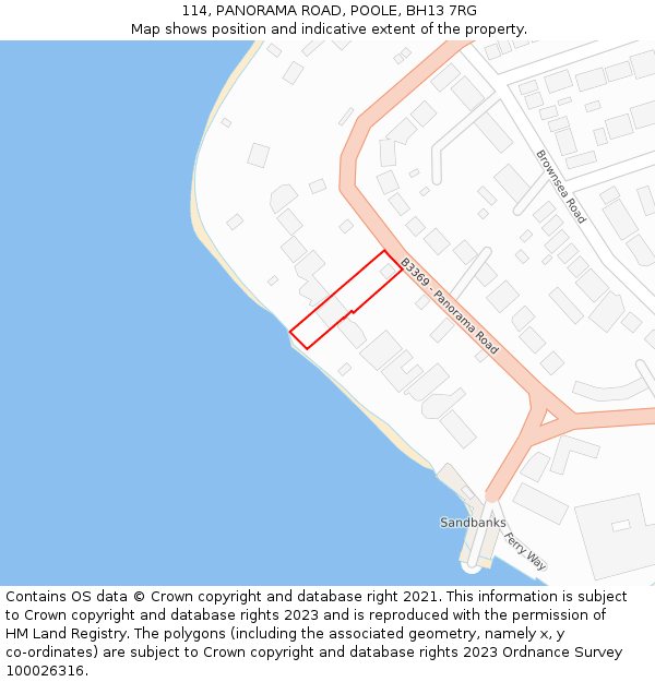 114, PANORAMA ROAD, POOLE, BH13 7RG: Location map and indicative extent of plot