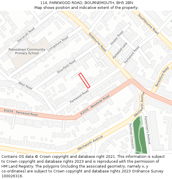 114, PARKWOOD ROAD, BOURNEMOUTH, BH5 2BN: Location map and indicative extent of plot