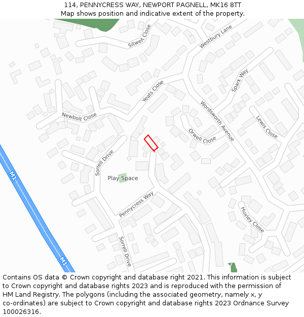 114, PENNYCRESS WAY, NEWPORT PAGNELL, MK16 8TT: Location map and indicative extent of plot