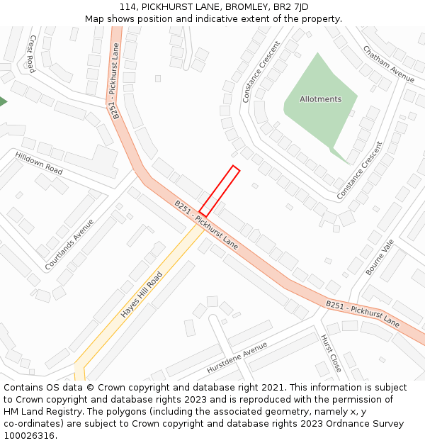 114, PICKHURST LANE, BROMLEY, BR2 7JD: Location map and indicative extent of plot